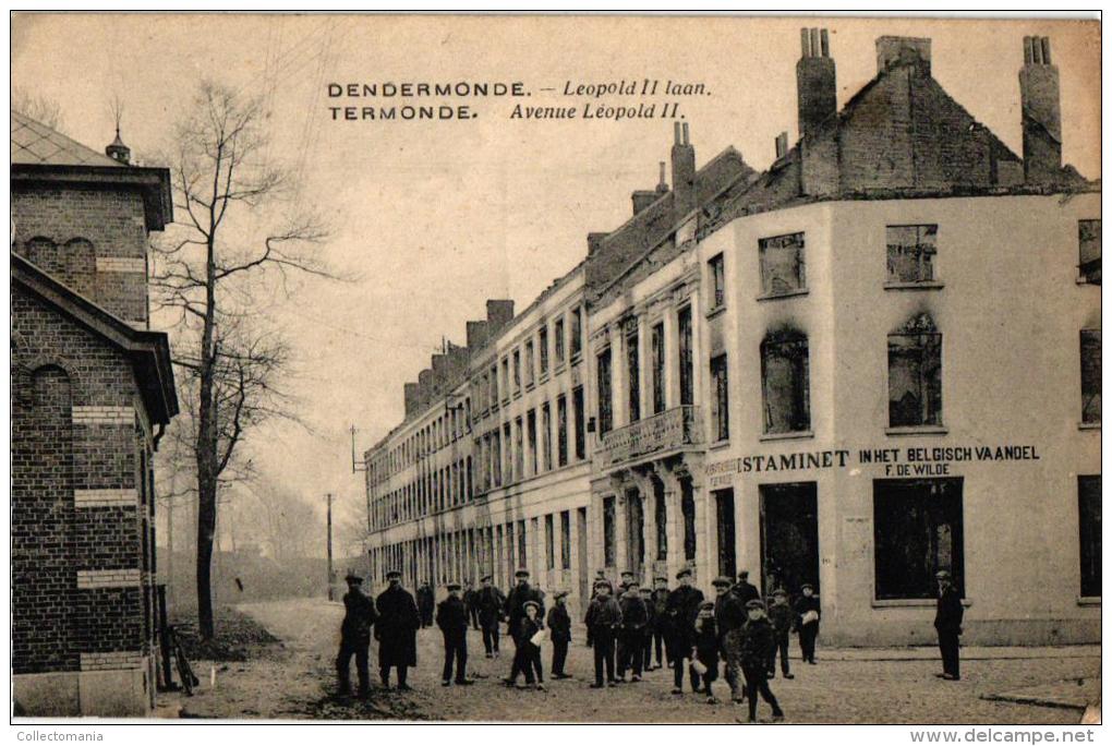 Dendermonde 6 CP  Leopold II Laan Estazminet In Het Belg Vaandel Papiermolenstr  Station  Passerelle Vlasmarkt - Dendermonde