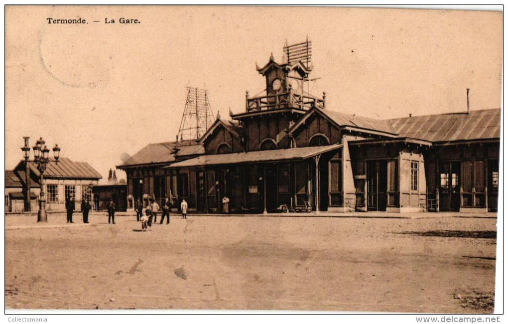 Dendermonde 6 CP  Leopold II Laan Estazminet In Het Belg Vaandel Papiermolenstr  Station  Passerelle Vlasmarkt - Dendermonde