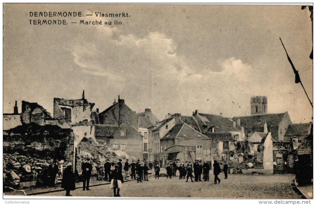 Dendermonde 6 CP  Leopold II Laan Estazminet In Het Belg Vaandel Papiermolenstr  Station  Passerelle Vlasmarkt - Dendermonde