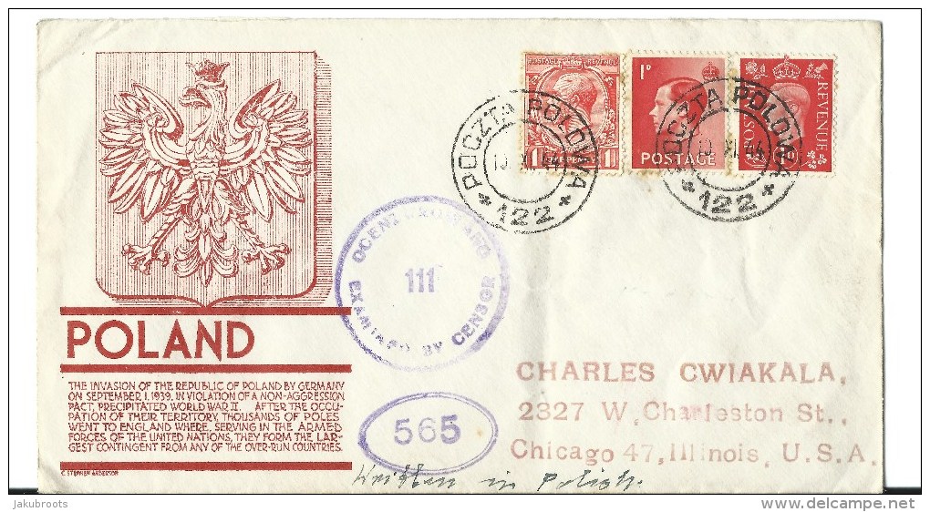 1944-46. POLISH FORCES IN ITALY. FIELD POST OFFICE 122. CENSOR  111 & 565. - Covers & Documents