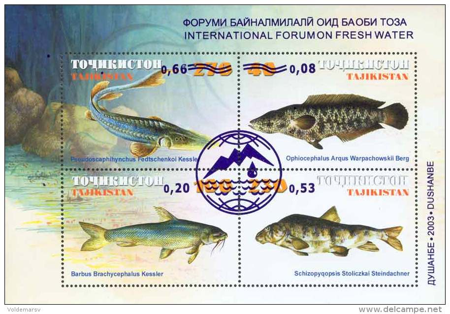 Tajikistan 2003 Mih. 268/71 (Bl.33) International Forum On Fresh Water. Fishes. Overprint MNH ** - Tajikistan