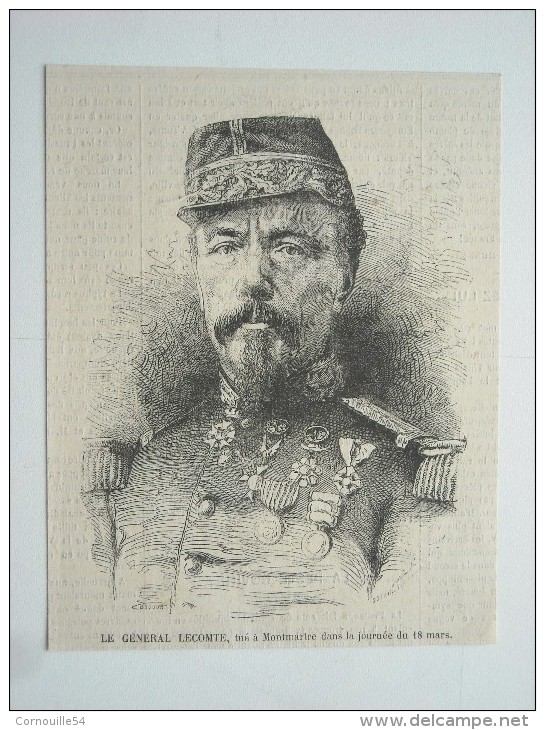 GRAVURE 1871. LE GENERAL LECOMTE, TUE A MONTMARTRE DANS LA JOURNEE DU 18 MARS........... - Estampas & Grabados