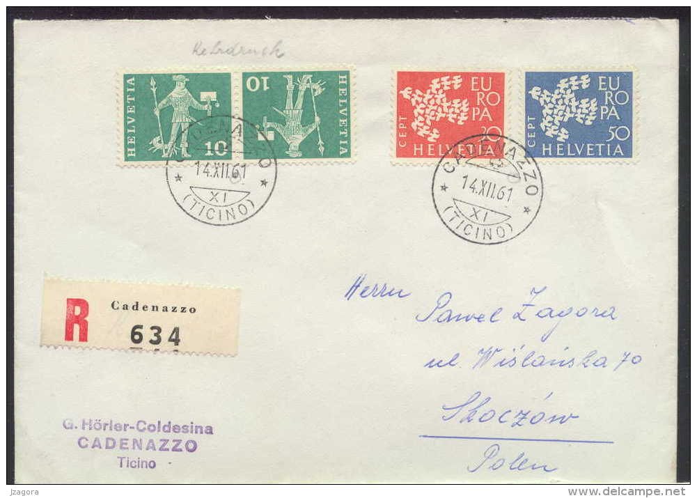 EUROPA 1961 SWISS SWITZERLAND SCHWEIZ SUISSE CEPT R-cover To POLAND Mi 736 737 + Tete-beche - Tête-bêche