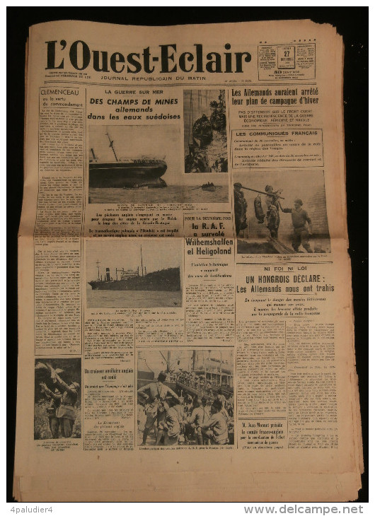 Guerre 39-45 WW2 BRETAGNE Journal L´OUEST-ECLAIR 16 Numéros Novembre Décembre 1939 Drôle De Guerre Morbihan - Autres & Non Classés