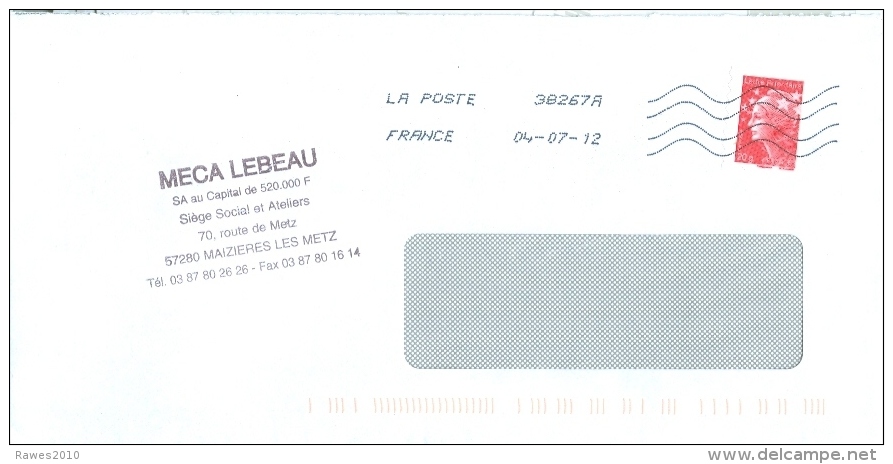 Frankreich Maizieres Les Metz TGST 2012 Briefmarke Marianne 20 G Meca Lebeau - Maschinenstempel (Sonstige)