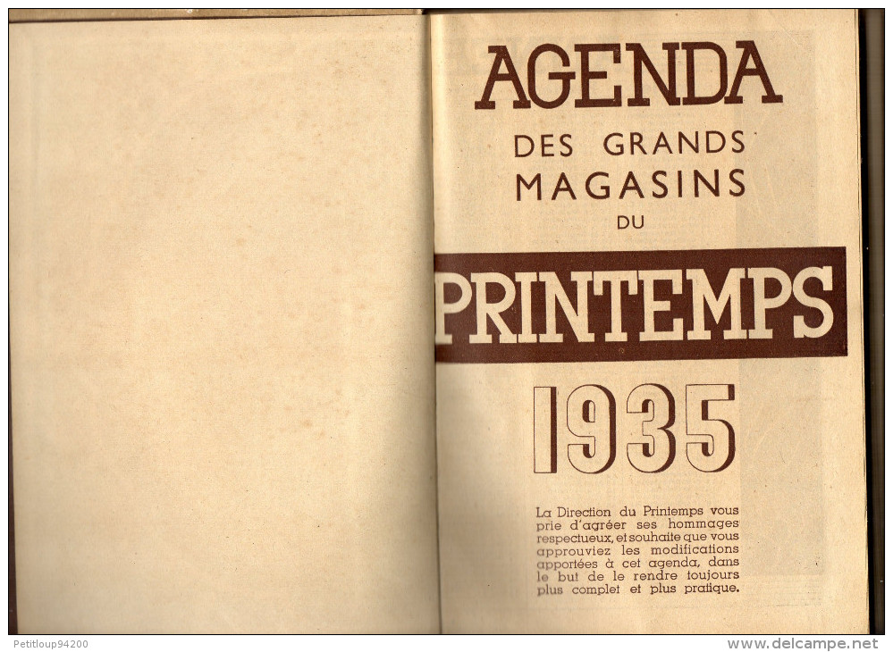 AGENDA Des Grands Magasins Du Printemps 1935 - Agendas Vierges