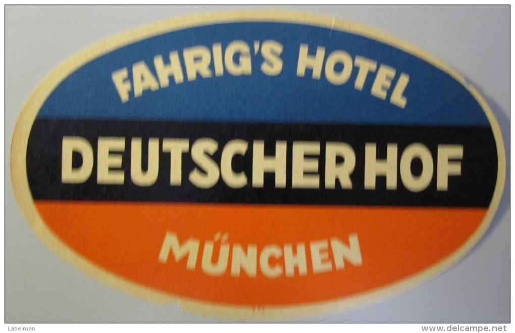 HOTEL PENSION DEUTSCHER HOF MUNCHEN MUNICH GERMANY DEUTSCHLAND DECAL STICKER LUGGAGE LABEL ETIQUETTE AUFKLEBER BERLIN - Etiketten Van Hotels