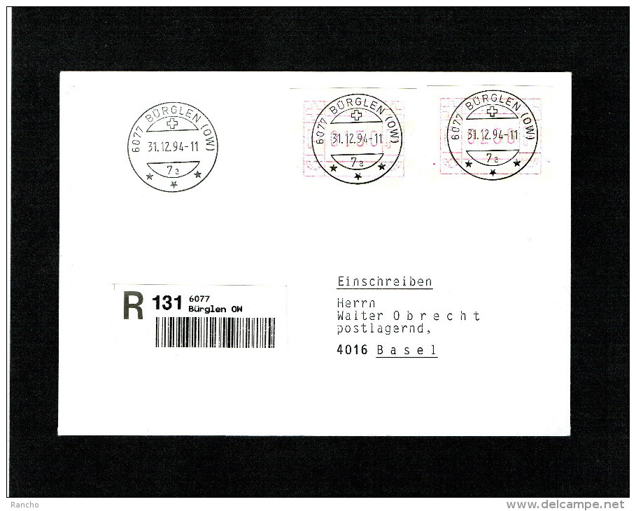 LETTRE 31.12.1994.Oblitérèe . BÜRGLEN.Pour BASEL .Nr ATM TYPE 9. - Automatic Stamps