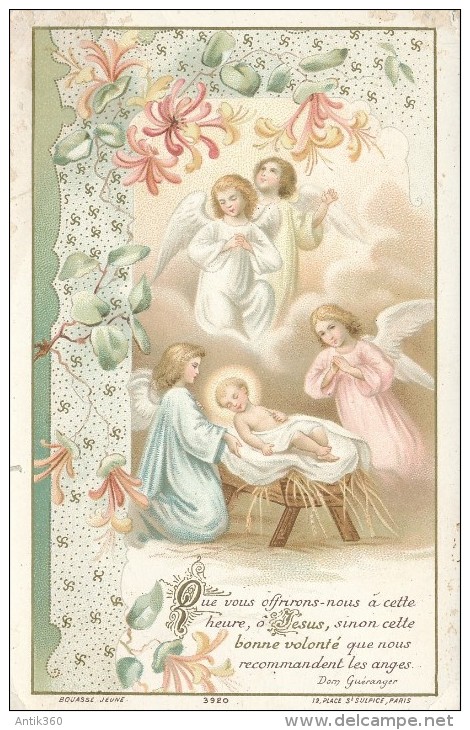 Image Pieuse Bouasse Jeune - Chromo - Jésus Et Les Anges Dans La Crèche - Images Religieuses