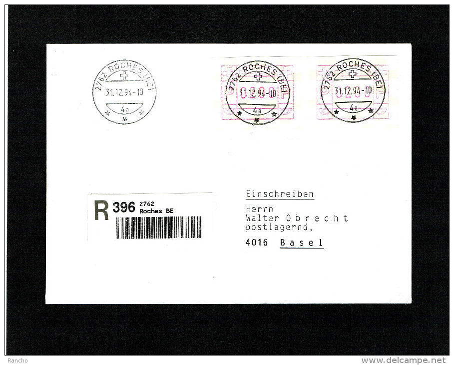 LETTRE 31.12.1994.Oblitérèe . ROCHES (BE).Pour BASEL .Nr ATM TYPE 9. - Automatic Stamps