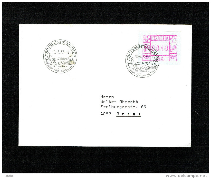 LETTRE 10.3.1977.Oblitérèe . DISENTIS/MUSTER .Pour BASEL .Nr ATM TYPE 1.A2 - Sellos De Distribuidores