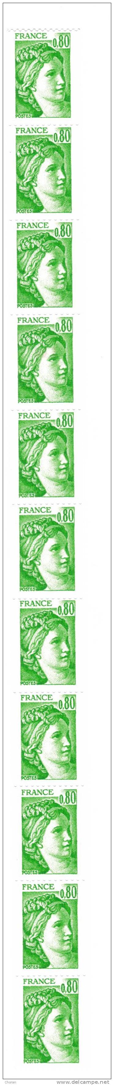 YT 69 - 0,80 Vert  Sabine  Bande De 11  - Liquidation Au 10ème De La Cote - Coil Stamps