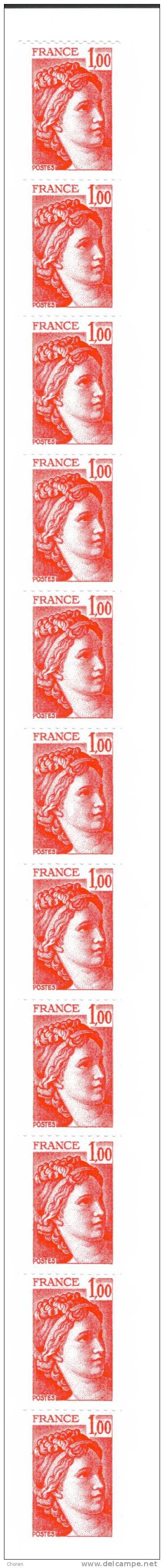 YT 70 - 1,00 Rouge  Sabine  Bande De 11  - Liquidation Au 10ème De La Cote - Coil Stamps