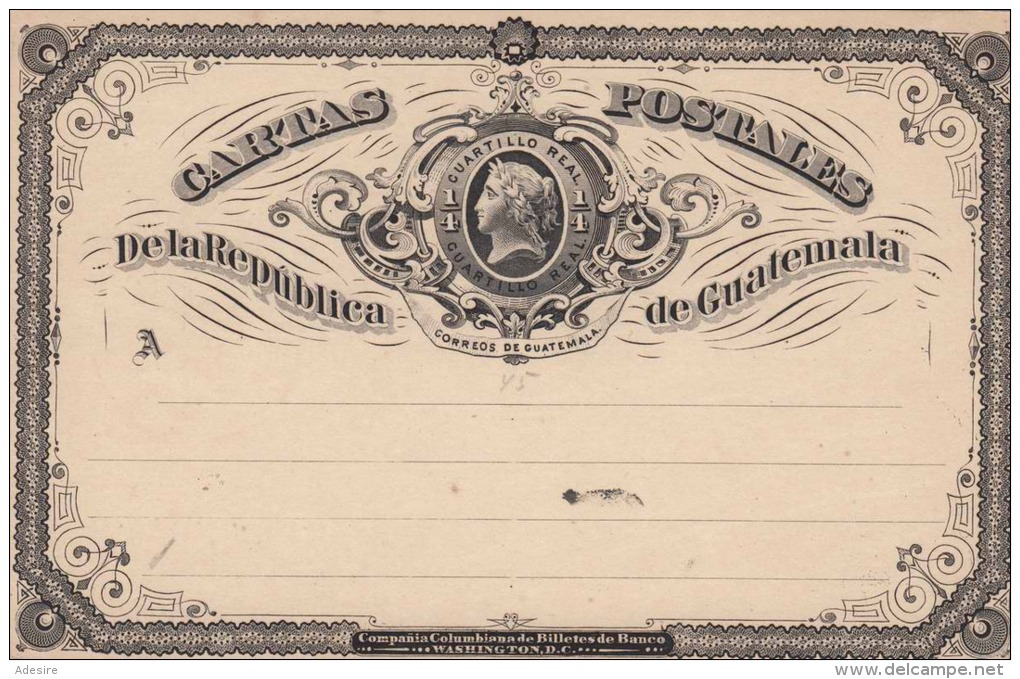 Guatemala 1895? - 1/4 Real (schwarz) Ganzsache Auf Schöner Lithogr.Pk - Guatemala