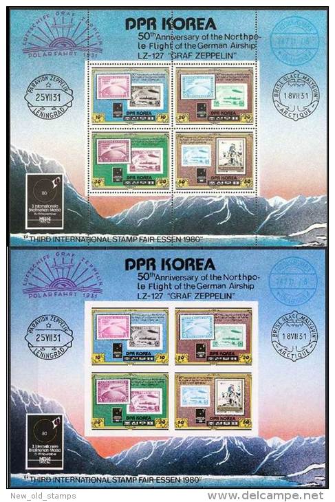 KOREA 1980 POLAR FLIGHT Of GRAF ZEPPELIN X2 S/S Perf/imperf MNH Neuf ** ANIMALS, BEAR, ARCTIC, STAMPS On STAMPS - Korea, North