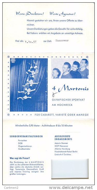 4 MARTONIS CABARETT AKROBATIN AKROBAT MANEGE CIRQUE CIRCUS ACROBATE ENVOI HUBERT DE MALAFOSSE IMPRESARIO MONACO - Programme