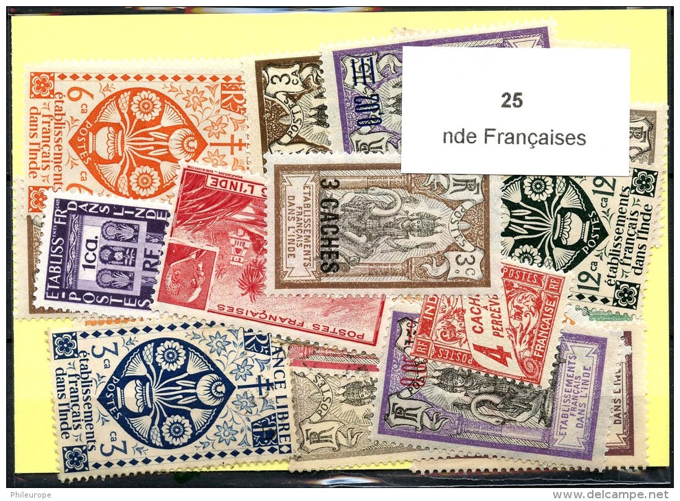 25 Timbres Inde Francaise - Other & Unclassified