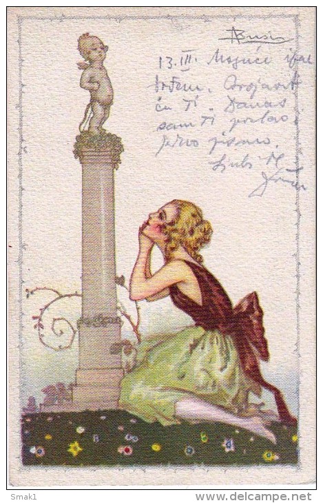 Illustratori : Adolfo Busi , Bella Ragazza E Angelo  Amor Nr.535.-1.cartolina 1924 - Busi, Adolfo