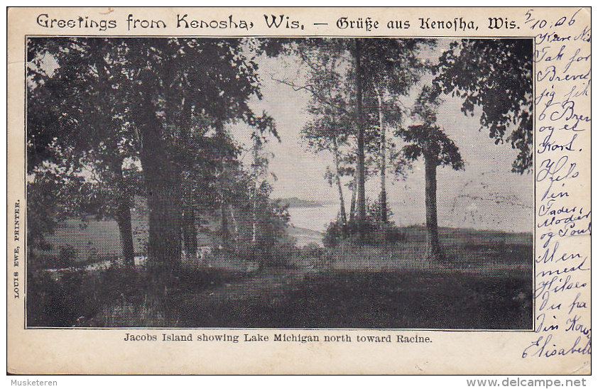 United States PPC Greetings From Kenosha Wis, - Grüsse Aus Kenosha Jacobs Island KENOSHA 1906 (2 Scans) - Kenosha