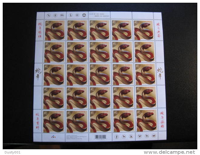 F13-02  SC# 2599    Feuille De 25,   Année Du Serpent; Year Of The Snake,  Sheet Of 25;  2013 - Full Sheets & Multiples