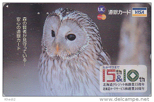 Télécarte Japon - Oiseau HIBOU CHOUETTE / Banque VISA Bank  - OWL Bird Japan Phonecard - EULE Telefonkarte - 3595 - Uilen