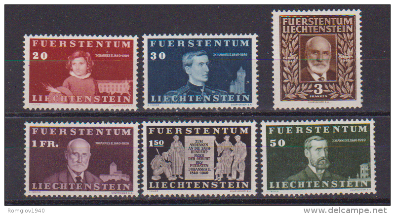 LIECHTENSTEIN 1940 NASCITA PRINCIPE GIOVANNI II UNIF. 161-166 MNH XF - Nuovi