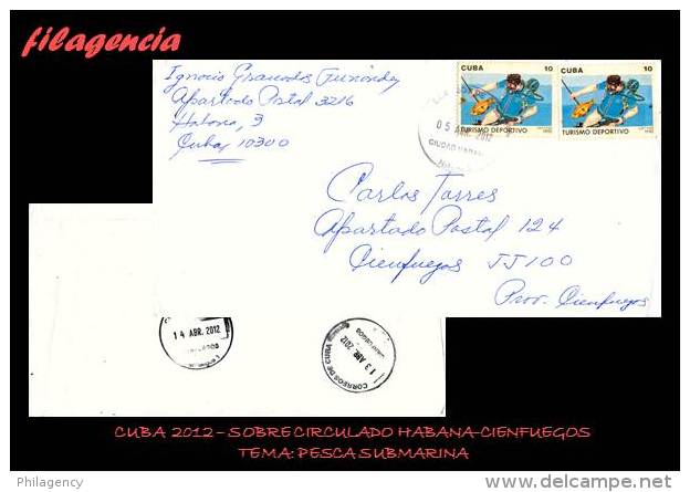 CUBA. ENTEROS POSTALES. SOBRE CIRCULADO 2012. SOBRE CIRCULADO HABANA-CIENFUEGOS. PESCA SUBMARINA - Lettres & Documents