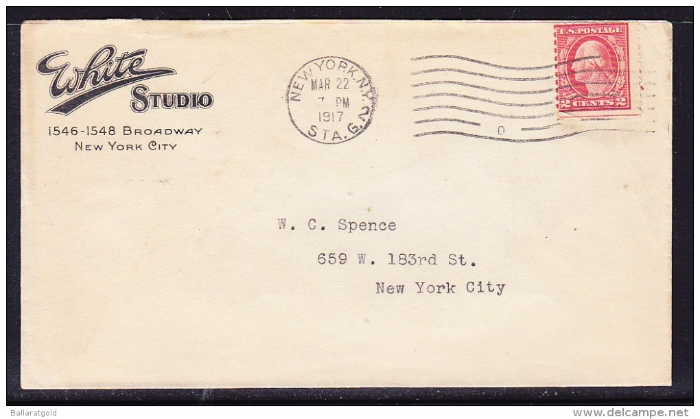 USA 1917 Letter -  White Studio Broadway  To New York - Postal History