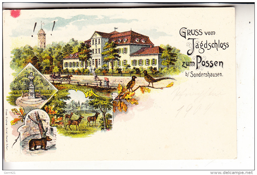 0-5400 SONDERSHAUSEN, Gruss Vom Jagdschloss Zum Possen, Lithographie, 1904, Kl. Farbfleck - Sondershausen