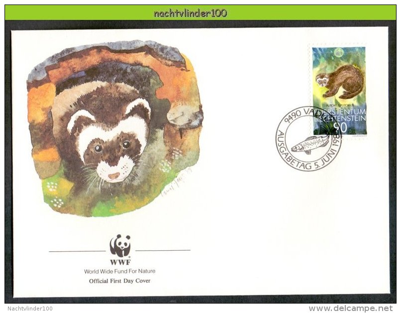 Nbj083fbm WWF FAUNA ZOOGDIEREN BUNZING MAMMALS EUROPEAN POLECAT LIECHTENSTEIN 1989 FDC - FDC