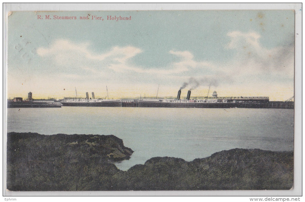 R.M. STEAMERS AND PIER HOLYHEAD ANGLESEY WALES STEAMER BATEAU VAPEUR RPPC 1905 - Anglesey