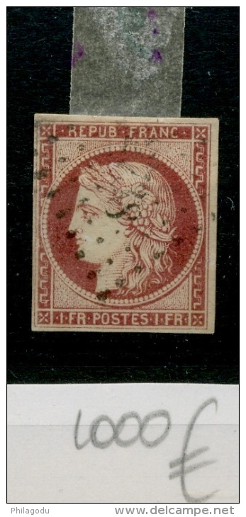 1F Carmin   Quatre Marges   Légère Ø à Points   Cote 1000  Euros - 1849-1850 Cérès