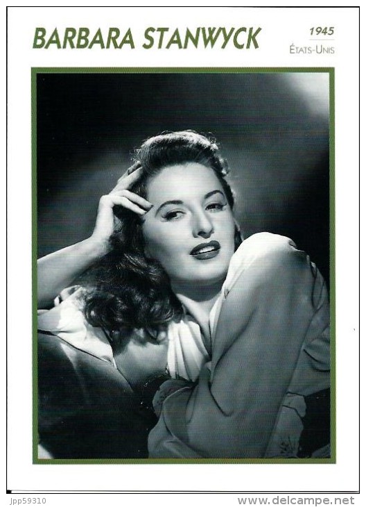 Barbara STANWYCK - Fiche Photo KOBALL COLLECTION - Otros