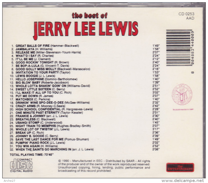 CD - JERRY LEE LEWIS - The Best - Rock