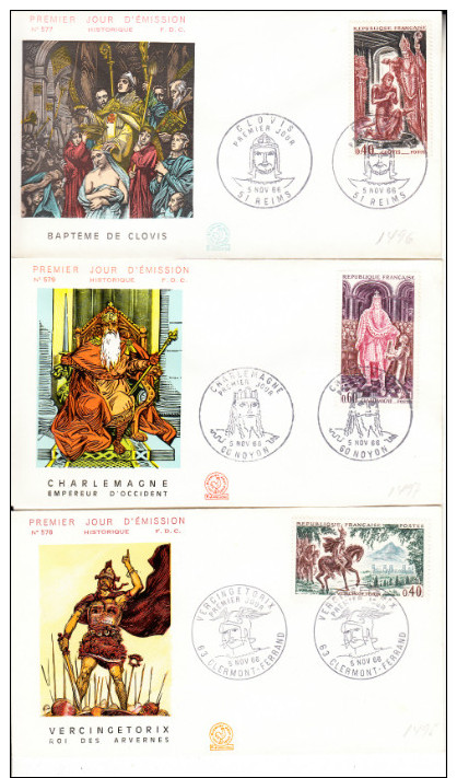 FRANCE 1966: FDC  5 NOVEMBRE  1966. VERCINGETORIX-CLOVIS-CHARLEMAGNE. CN 2733 - 1960-1969