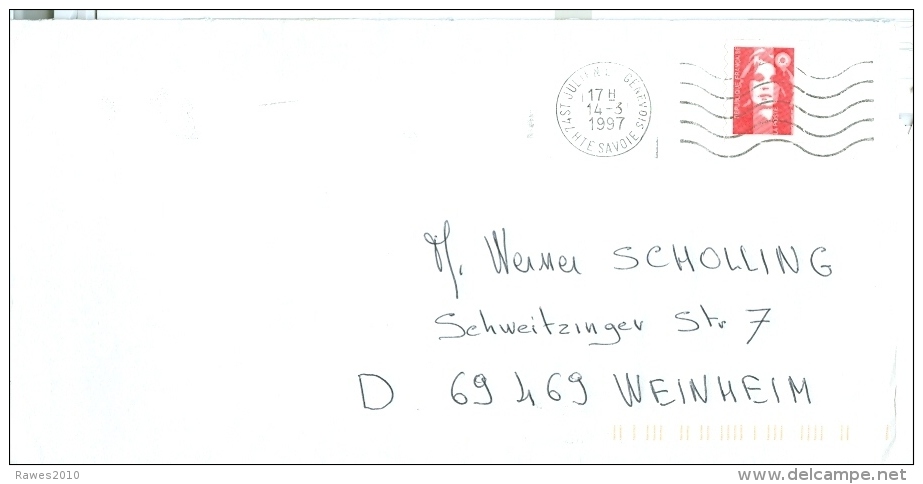Frankreich St Julipn Genevois Hte. Savoie TGST 1997 Marianne Rollemmarke U+o Geschnitten Brief Nach Deutschland - Maschinenstempel (Sonstige)