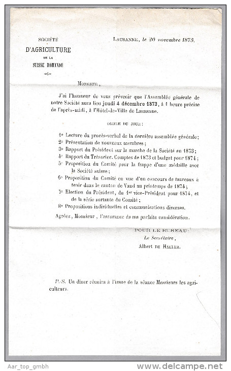 Heimat BE NEUVEVILLE 1873-11-25 Blau Als Ankunfts Stempel Auf Faltbrief Aus Lausanne - Briefe U. Dokumente