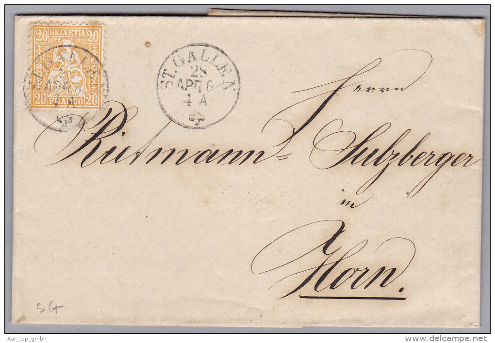 Heimat SG 1864-04-28 St. Gallen Faltbrief Nach Horn 20Rp Sitzende - Storia Postale