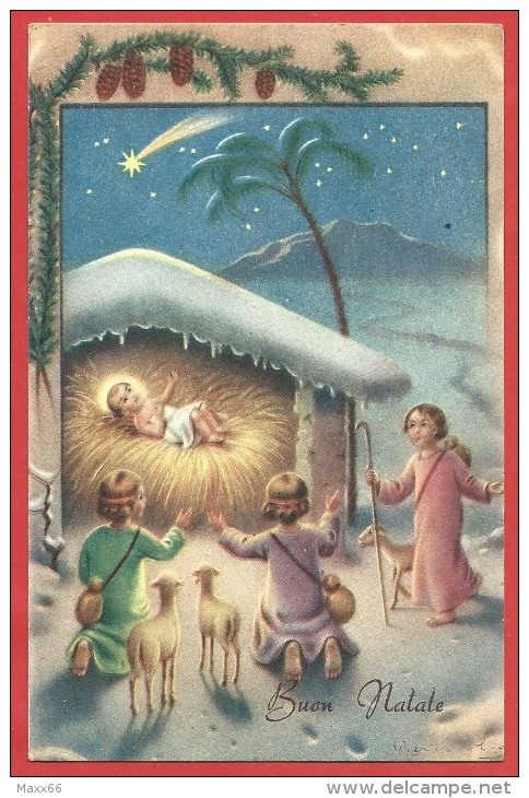 CARTOLINA VG ITALIA - BUON NATALE - Pastorelli E Gesù Bambino - 9 X 14 - ANNULLO 1954 CARIGNANO - Altri & Non Classificati