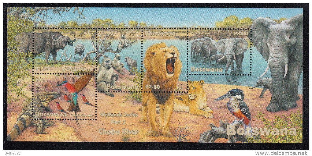 Botswana MNH Scott #730a Souvenir Sheet Of 5 Buffalo, Elephant, Lion, Baboon, Water Monitor, Bee-eater - Botswana (1966-...)