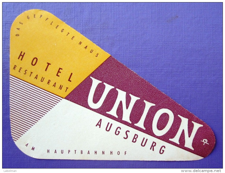 HOTEL PENSION HAUS UNION AUGSBURG GERMANY DEUTSCHLAND TAG DECAL STICKER LUGGAGE LABEL ETIQUETTE AUFKLEBER BERLIN - Hotel Labels