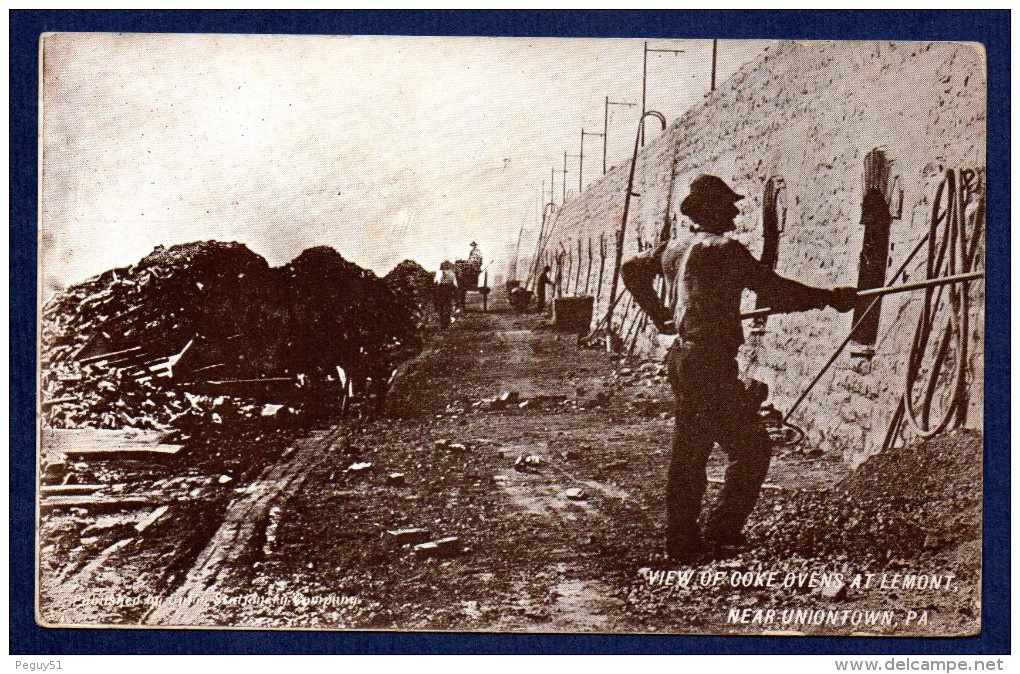 Pensylvania. Uniontown. Lemont Furnace. View Of Coke Owens. Mineurs Au Travail. 1908 - Autres & Non Classés