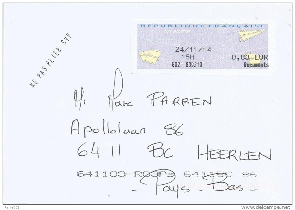 France 2014 Six Fours EMA Post Office Meter Franking Avions En Papier Cover - 2000 Type « Avions En Papier »