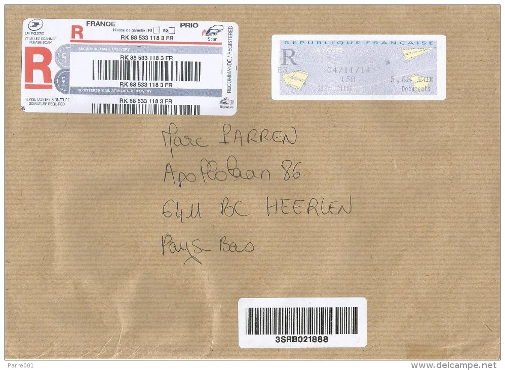 France 2014 Trets EMA Post Office Meter Franking Avions En Papier Barcoded Registered Cover - 2000 « Avions En Papier »