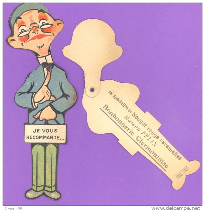 Publicité 1910 - ** Bonbonnerie Clermontoise - Maison FELIX ** - Bonhomme Carton Articulé, Envergure (15,5 X 5 Cm) - Autres & Non Classés