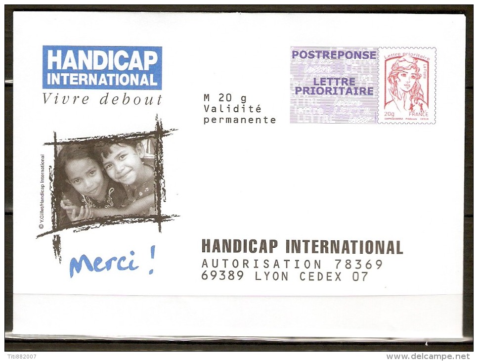 FRANCE    -      PAP  Réponse    -    HANDICAP  International.  Autorisation 78369 - Prêts-à-poster: Réponse /Ciappa-Kavena
