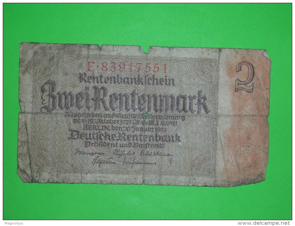 Germany,2 Rentenmark,Deutsche Rentenbank,banknote,paper Money,bill,geld,vintage - 2 Rentenmark