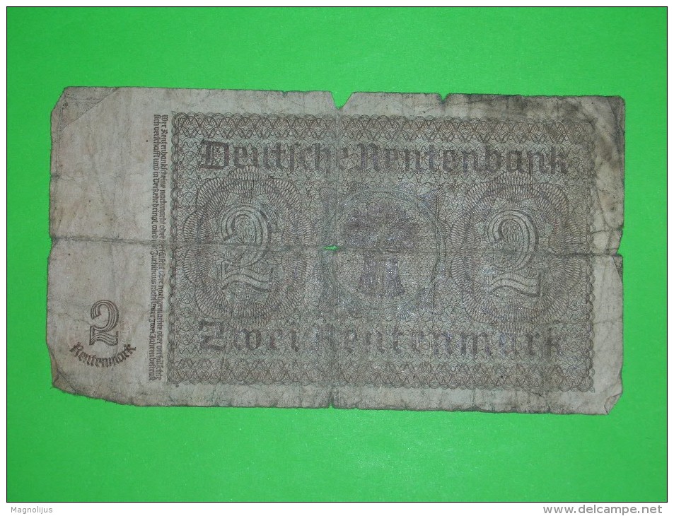 Germany,2 Rentenmark,Deutsche Rentenbank,banknote,paper Money,bill,geld,vintage - 2 Rentenmark