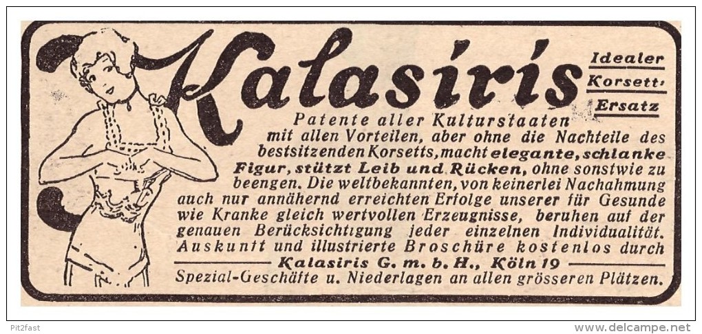 Original Werbung - 1916 - Kalasiris , Korsett - Ersatz , Köln , Corset !!! - Advertising