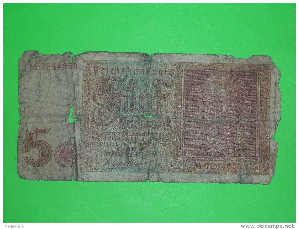 Germany,5 Reichsmark,funf,banknote, Paper Money,bill,geld,vintage - 2 Mark